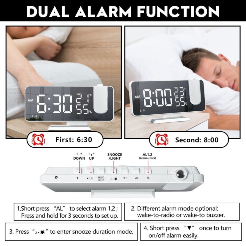 Projection Alarm Clock with FM Radio