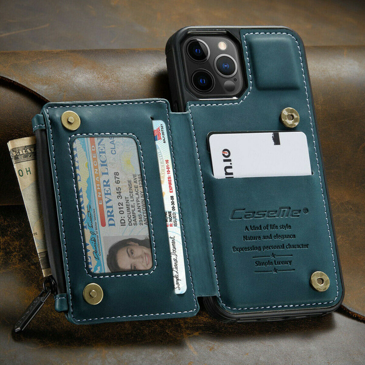 Leather Zipper Wallet Case