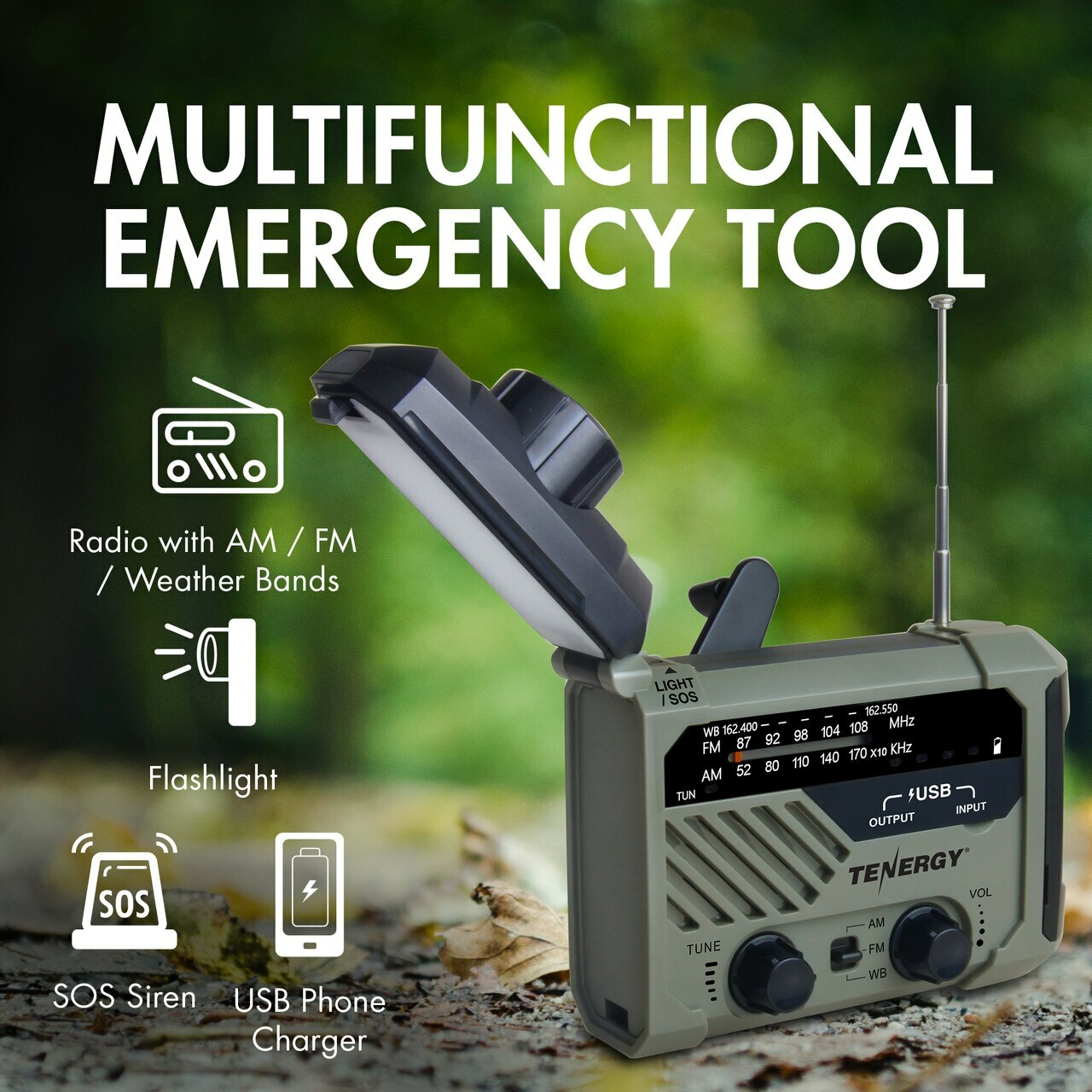 Emergency Solar Hand Crank Weather Radio Power Bank Charger Flash Light