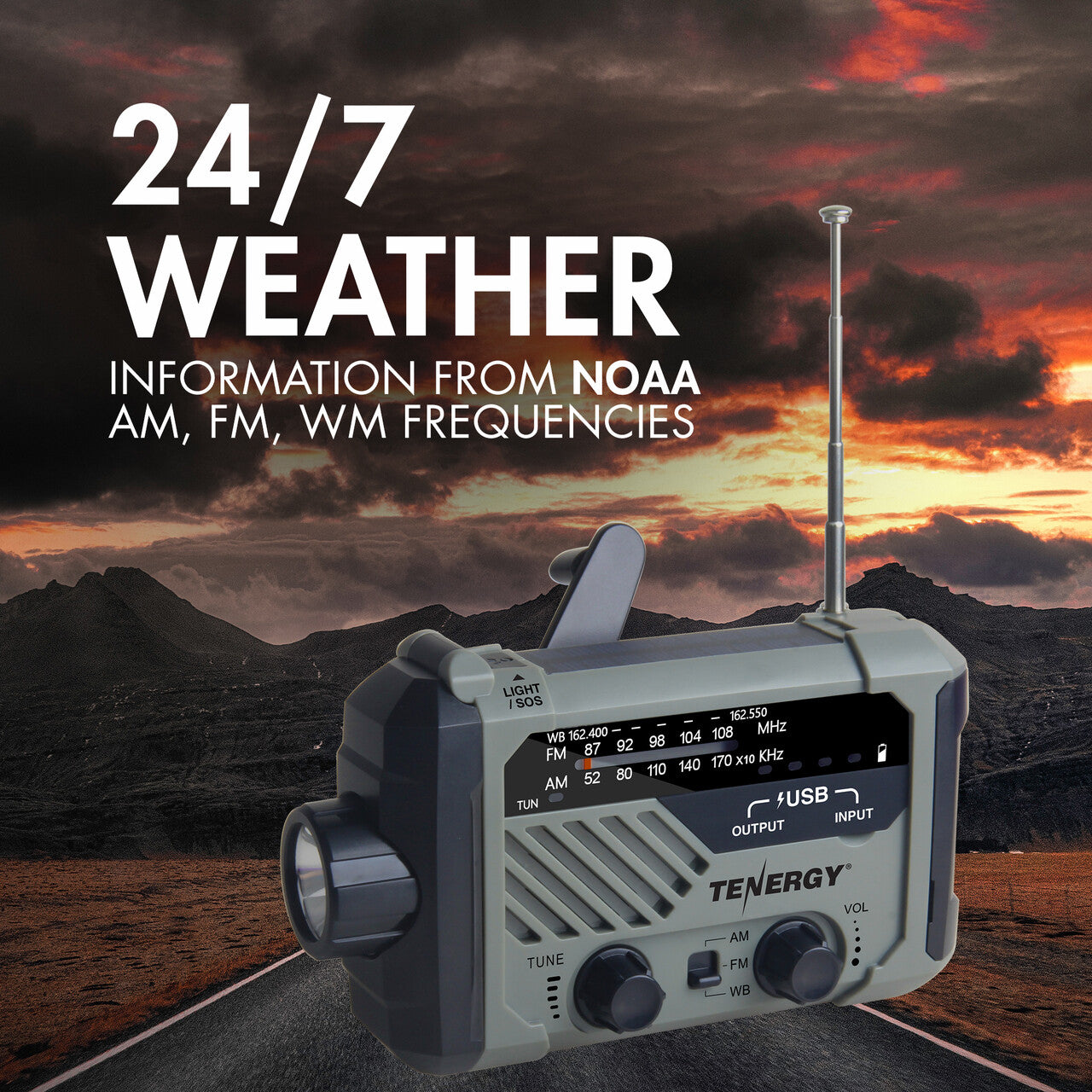 Emergency Solar Hand Crank Weather Radio Power Bank Charger Flash Light