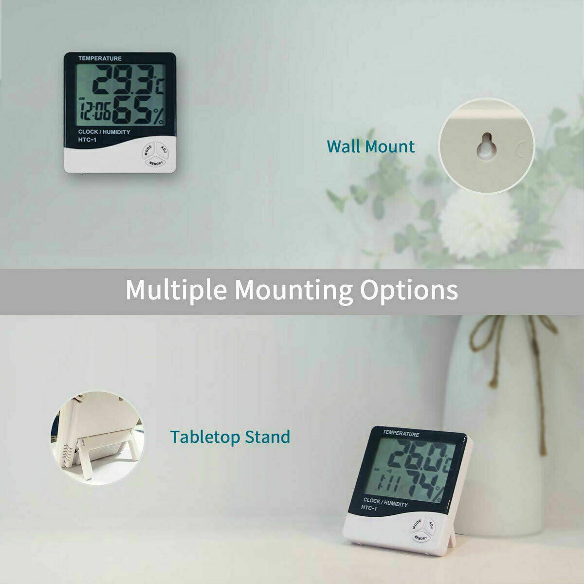 Indoor Digital Thermometer (with Clock & Humidity Display)