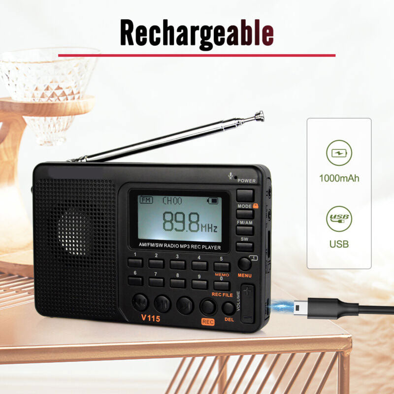 Portable Rechargeable Radio - Includes FM, AM, Shortwave, & MP3 Player