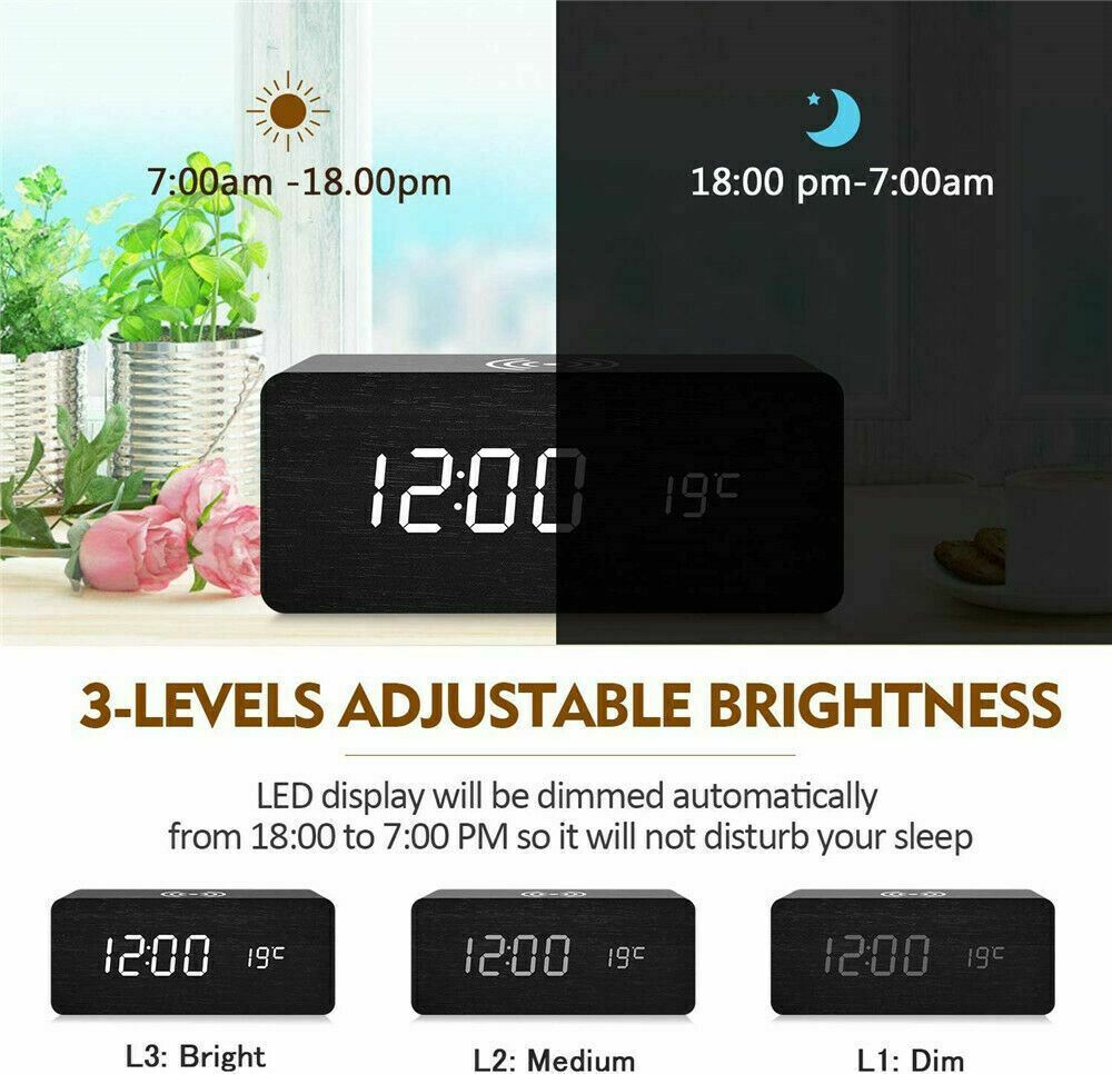 Wireless Charger Alarm Clock & Thermometer